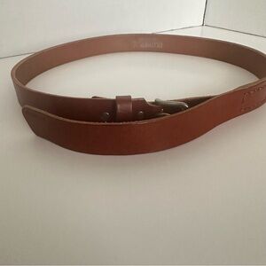 Men's Brown Leather Belt with Brushed Metal Buckle